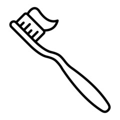 Toothbrush Vector Outline Icon Isolated On White Background