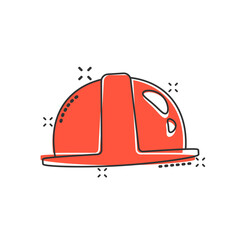 Construction helmet icon in comic style. Safety cap cartoon vector illustration on isolated background. Worker hat splash effect sign business concept.