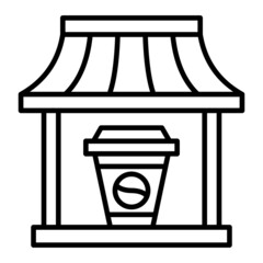 Coffee Shop Vector Outline Icon Isolated On White Background