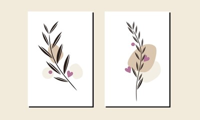 Set two of Abstract organic and flowers wall art. Nature wall decor. Minimal flower wall Decorations. Scandinavian wall decorations. Can use for Wallpaper poster social media invitation and cards.