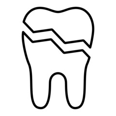 Broken Tooth Vector Outline Icon Isolated On White Background