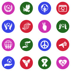 World Love Icons. White Flat Design In Circle. Vector Illustration.