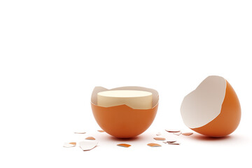 egg shell crack protein product stand display podium advertisement product food chicken farm organic yolk white. creative idea thinking and imagination startup concept. clipping path. 3D Illustration.