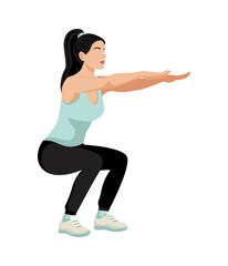 Beautiful athletic woman doing squats. Body workout. Vector illustration isolated on white background