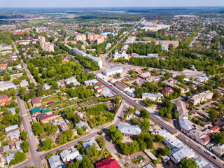 Aerial view of Yegoryevsk - Russian town and administrative center in sunny spring day