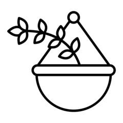Hanging Pot Vector Outline Icon Isolated On White Background