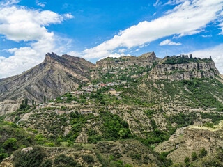 View of the mountain village of Gunib. Dagestan, Russia June 2021.