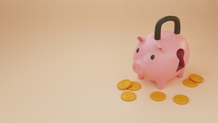 3D rendering of money investment concept. Saving money in a piggy bank Investment safety and return Piggybank and safe money on a 3D render background.