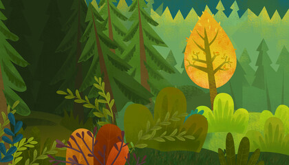 Naklejka premium cartoon scene with nature forest and animal birds