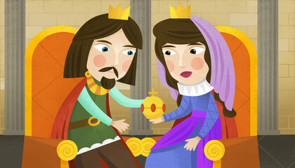 cartoon scene with prince and princess in the castle