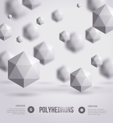 Abstract polyhedrons background design. Vector illustration. Crystals. Technology or scientific backdrop. Place for your text. - obrazy, fototapety, plakaty