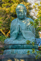 Edo period (1700's) huge seated bronze statue of Shaka Nyorai (Gautama Buddha) in Tokyo, Japan