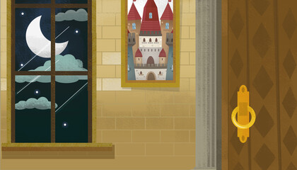 cartoon scene with castle palace room illustration