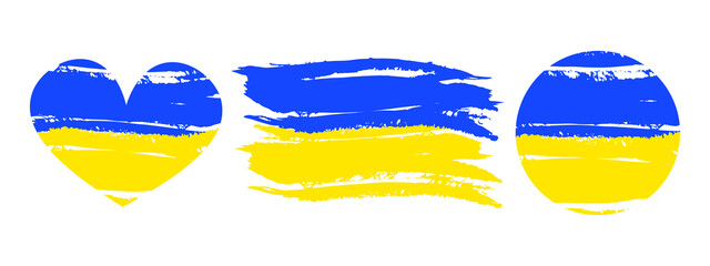 Ukraine Europe country flag vector background  sticker set icon heart shape circle watercolor grunge texture dry brush ink texture illustration independence Day celebration banner 