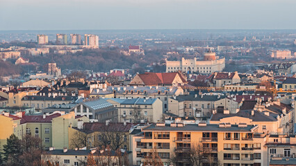 Panorama miasta Lublin. Jesienny dzień. Zamek Lubelski. Zachód słońca