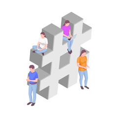 Hashtag People Isometric Composition