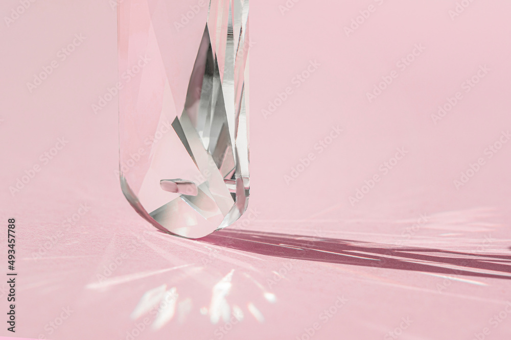 Wall mural crystal prism with light diffraction of spectrum colours and reflection with trendy light and hard s