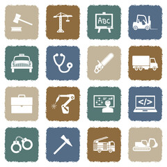 Work Icons. Grunge Color Flat Design. Vector Illustration.