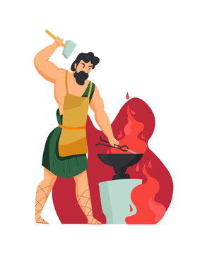 blacksmith forging metal with hammer and fire clip art preview