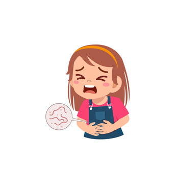 child with stomach ache, cartoon style clip art preview