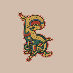 Medieval initial B letter logo made of twisted beast and spiral pattern.