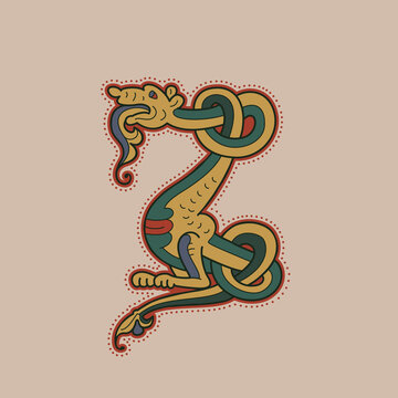 Medieval Initial Z Letter Logo Made Of Twisted Beast And Spiral Pattern.
