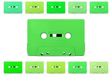 Vintage green Cassette tape isolated on a white background