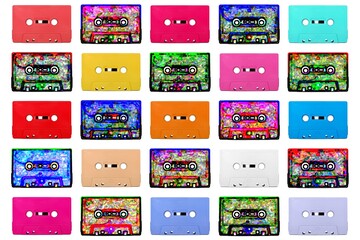 Vintage colorful Cassette tape isolated on a white background - 493459392