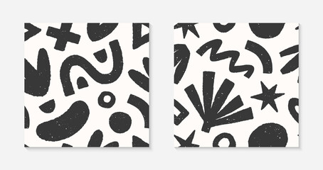 Set of black and white seamless patterns with hand drawn organic shapes,lines,doodles and elements.Natural forms.Vector trendy designs for prints,flyers,banners,fabric,invitations,branding,covers.