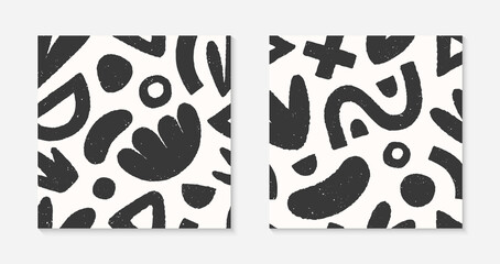 Set of black and white seamless patterns with hand drawn organic shapes,lines,doodles and elements.Natural forms.Vector trendy designs for prints,flyers,banners,fabric,invitations,branding,covers.