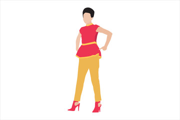 Vector illustration of fashionable women posing on the sidewalk