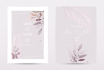 Watercolor brown foliage invitation template cards set