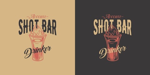 B-52 cocktail with flame or fire. Burning alcohol liquor hot shot. Vector tropical design with B 52 for bar or pab