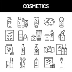 Cosmetics line icons set. Isolated vector element.