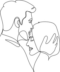 one line drawing of hugging couple vector minimalism. Single hand drawn continuous of man and woman in romantic moment.