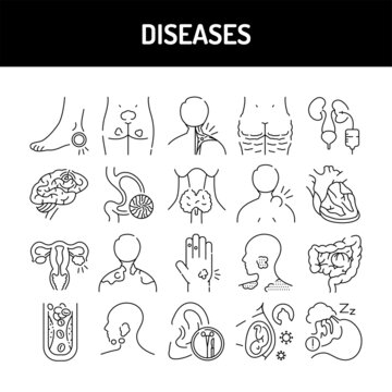 Diseases color line icons set. Pictograms for web page