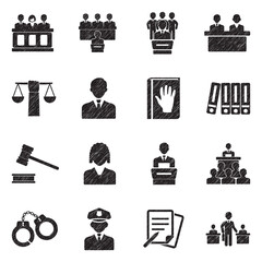 Legal, Court And Justice Icons. Black Scribble Design. Vector Illustration. - obrazy, fototapety, plakaty