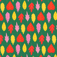 Bright pattern of leaves. Texture in doodle style. Print for printing and decoration.