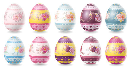 Happy Easter Day colorful egg rose pattern collection isolated on white background