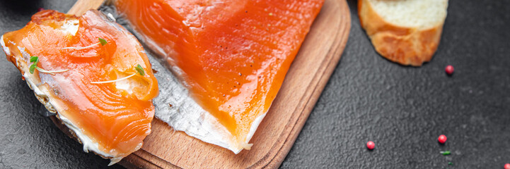salmon fish slice slightly seafood salted diet meal food snack on the table copy space food background 