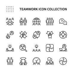 Teamwork vector line icons. Isolated collection of business people icon on white background. Teamwork  business symbol vector set.