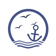 illustration of sea anchor and seagull logo in a circle. For a marine company, a marine pattern, for printing on dishes, textiles, clothes, dishes, souvenirs.