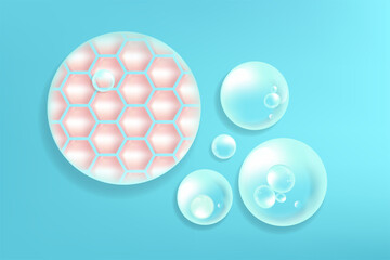 Hyaluronic acid skin solutions ad, blue collagen serum drops with cosmetic advertising background ready to use, illustration vector.