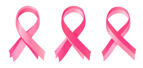 Breast cancer awareness month pink ribbons vector symbols set - 493464543