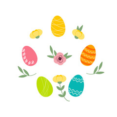 Set of Easter eggs and willow. Vector decor elements