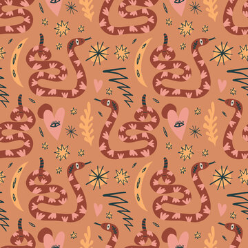 Terracotta snakes boho seamless pattern vector