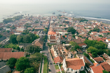 Fototapeta na wymiar Galle Aerial View. The Fort Galle and Lighthouse. Sri Lanka. 