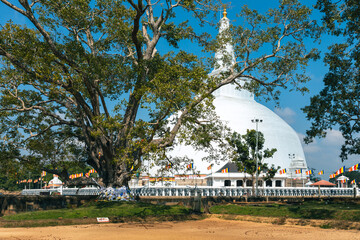 Ruwanweliseya Dagoba buddhist stupa tourist and pilgrimage site. Anuradhapura, Sri Lanka.