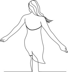 Continuous line art or One Line Drawing of a woman stretching arms is relaxing picture vector illustration
