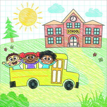 Adorable students take school bus to school